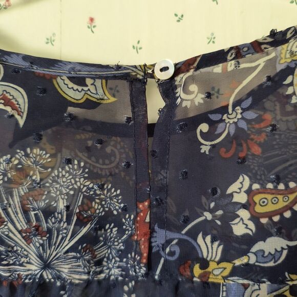 Style & Co Peasant Top XL Sheer Swiss Dot Paisley Blue Career Bell Sleeves Flowy - Picture 11 of 16